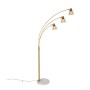 Elegante Bogenlampe Nina in Bronze mit Marmorfuß und drei braunen Glasschirmen. Innenleuchte für Wohnzimmer.