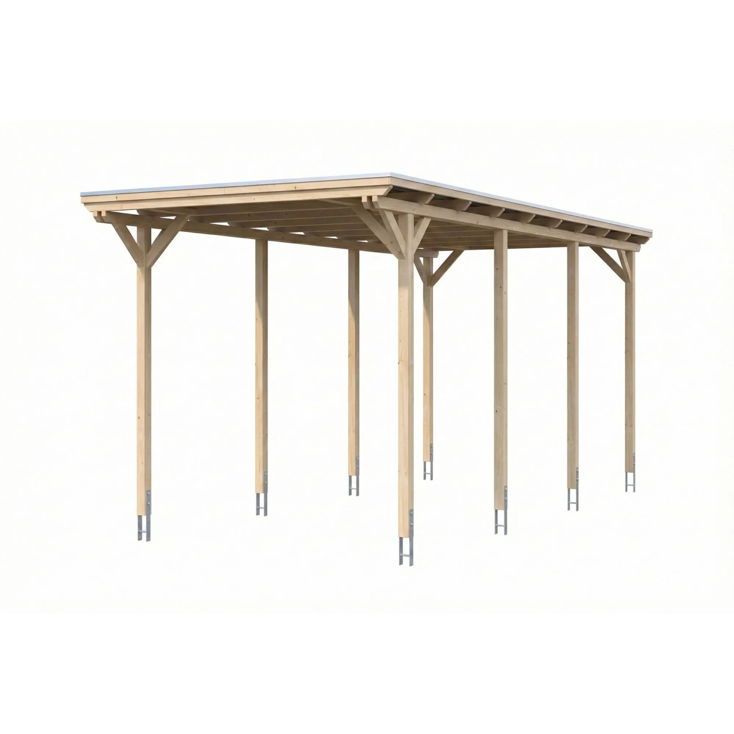Skan Holz Carport Emsland Caravan Stahl-Dachplatten 402 cm x 846 cm Natur