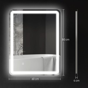 HOMCOM Badezimmerspiegel 60x80 cm mit LED-Beleuchtung, Touch-Kontrolle und Anti-Beschlag-Funktion.