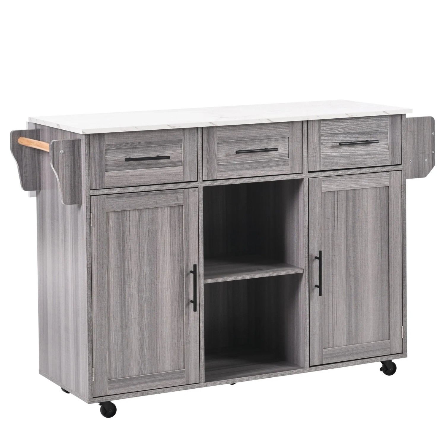 okwish Servierwagen mit Klappfläche Stauraumtüren Esszimmer 139x71x91cm Grau