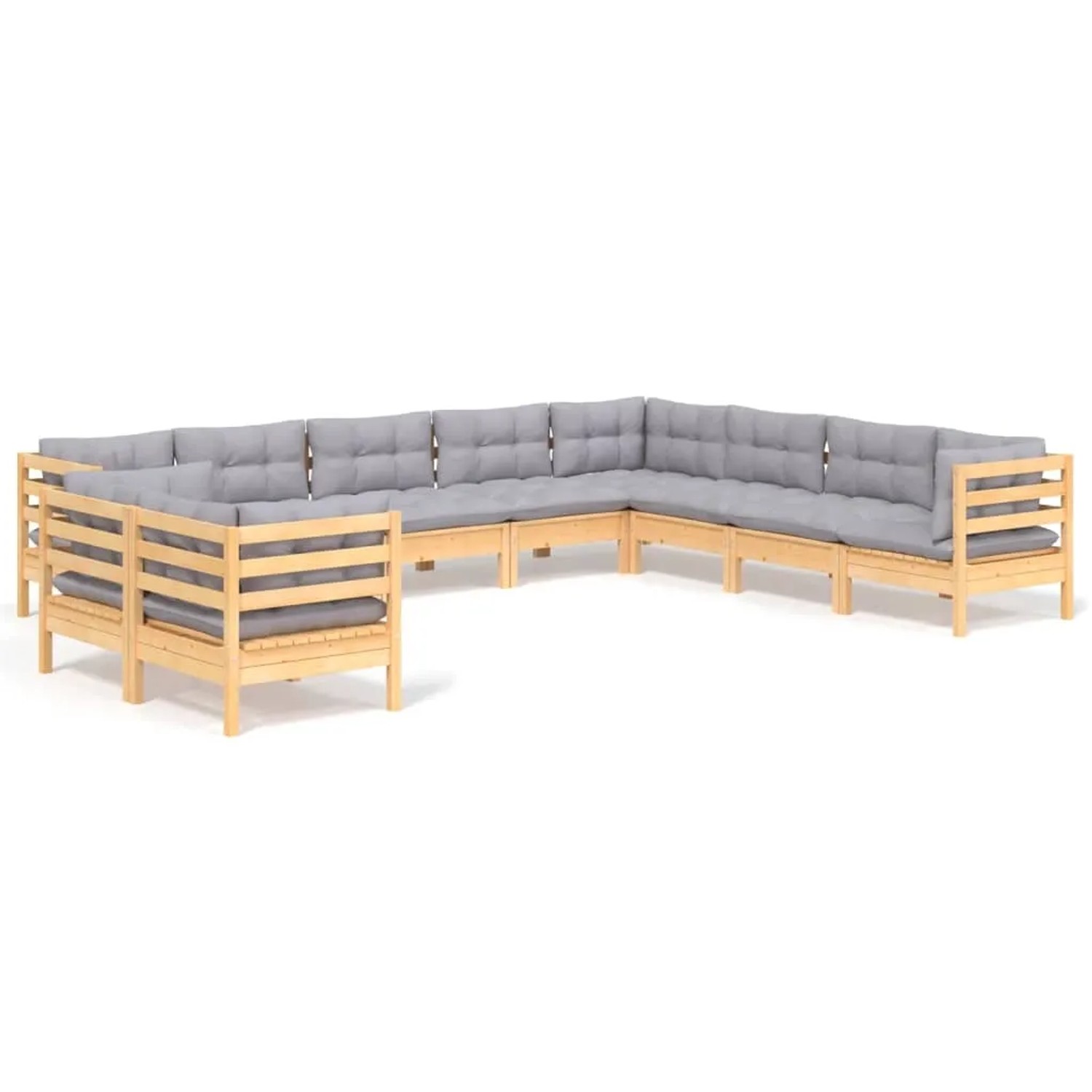 vidaXL 10-Tlg Garten-Lounge-Set mit Grauen Kissen Massivholz Kiefer 3096910 günstig online kaufen