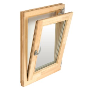 Offenes Panto Holzfenster, Dreh/Kipp, 90x90 cm, aus unbehandeltem Nadelholz mit Griff.