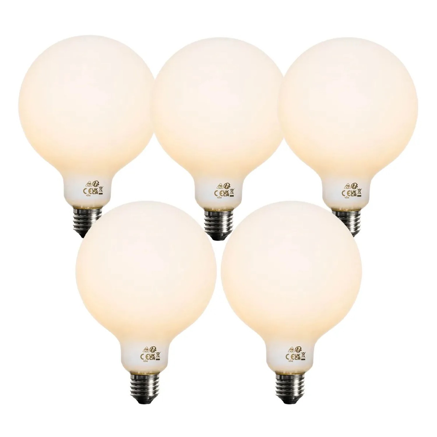 LUEDD Set aus 5 E27 Dimmbaren Opal G125 LED Glühbirnen 5W 450,m 2200K