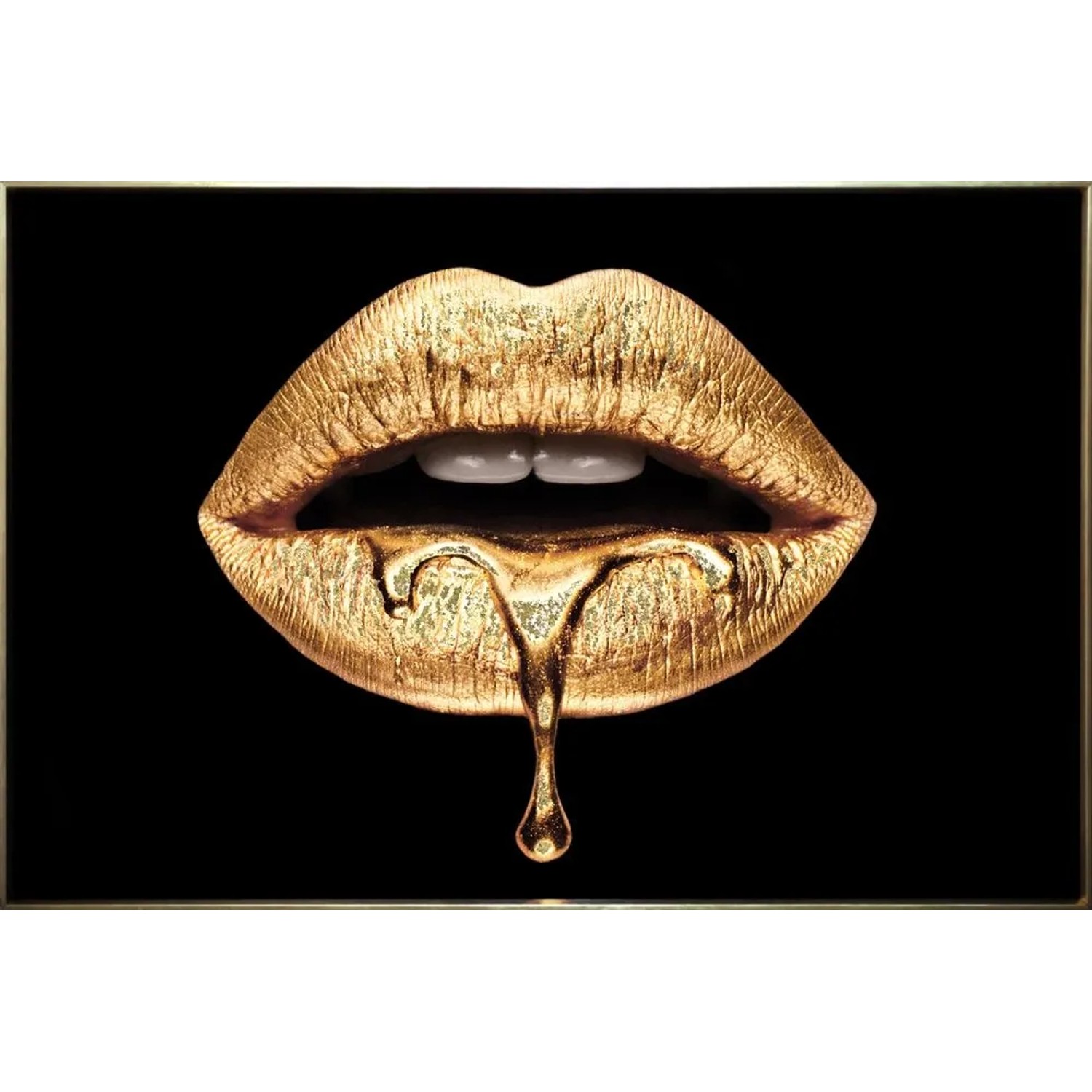 Art Universe Glasbilder Goldene Lippen 80 x 120 cm
