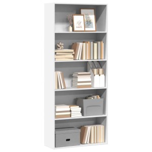 Weißes vidaXL Bücherregal aus Holzwerkstoff mit 5 offenen Fächern. Bietet viel Stauraum für Bücher und Deko.