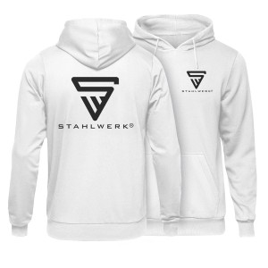 STAHLWERK Hoodie, weiß, Größe L. Kapuzenpullover mit Logo für Arbeitskleidung & Freizeit.