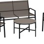 4-teiliges Gartenmöbel-Set Tapena: Stahlgestell, Textilbespannung in Taupe, Tisch mit Glasplatte.