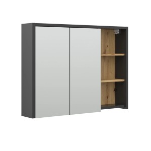 Vicco Badspiegelschrank Viola, Anthrazit/Eiche, 100x75 cm, mit Spiegeltüren und offenen Fächern.