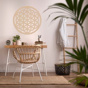 Wanddeko Blume des Lebens aus Holz (Pappel, 30x30cm) als harmonisches Wohnaccessoire.