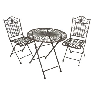 Balkon-Set Mangan: Klappbarer Tisch (Ø 70cm) mit zwei Stühlen in Schwarz-Braun. Ideal für kleine Balkone.