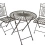 Balkon-Set Mangan: Klappbarer Tisch (Ø 70cm) mit zwei Stühlen in Schwarz-Braun. Ideal für kleine Balkone.