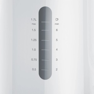 Braun Wasserkocher Füllstandsanzeige mit 1,7L und Tassenskala. Präzise Wasserstandskontrolle.