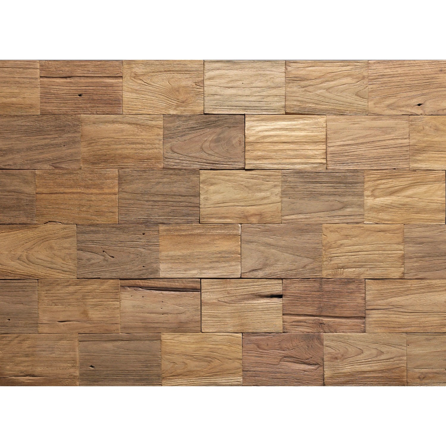 Holzverblender UltraWood Big Square in Braun, Teakholz-Optik für die Wandgestaltung im Innenbereich.