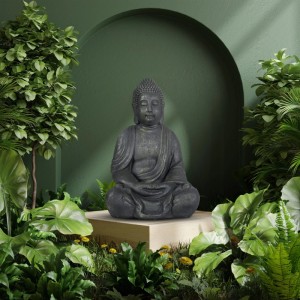 Relaxdays Buddha Figur Polyresin Anthrazit Wetterfest Frostsicher 70 cm x 45 cm x 35 cm 6,9 kg