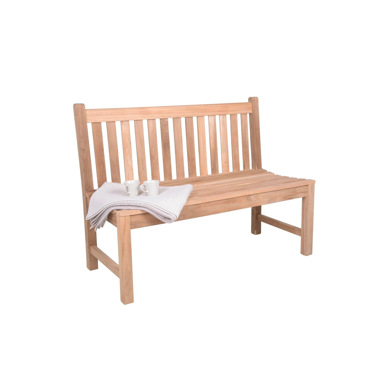 DELUKE Gartenbank OMAR 2-Sitzer Ohne Armlehnen 120cm Breit Teak Hellbraun Terrassenbank Wetterfest Sitzbank Outdoor Bank_4