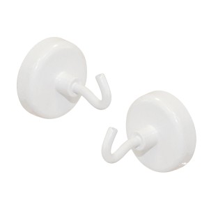 Zwei weiße Sintron Magnethaken für Haushalt, Werkstatt oder Büro. Haftkraft bis 6,3 kg.