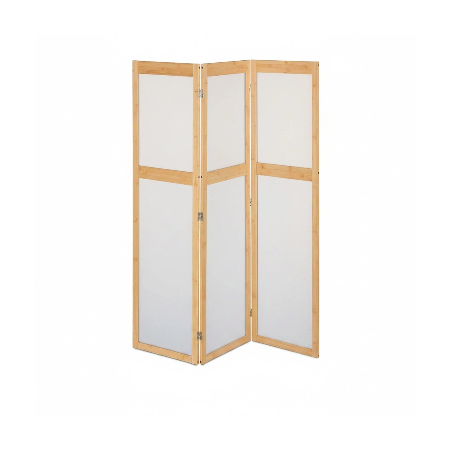 Relaxdays Paravent Bambus Kunststoff Natur Weiß Faltbar 3-teilig 168 cm x 135,5 cm x 1,5 cm 8 kg