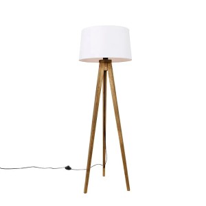 QAZQA Ländliches Stativ Vintage Holz mit Leinenschirm Weiß 45 cm Tripod Classic