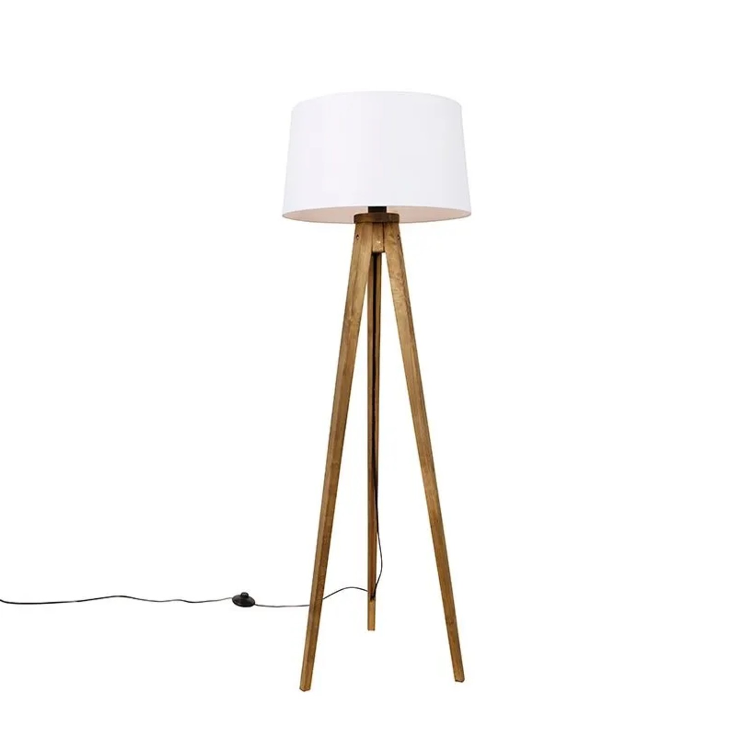 QAZQA Ländliches Stativ Vintage Holz mit Leinenschirm Weiß 45 cm Tripod Classic