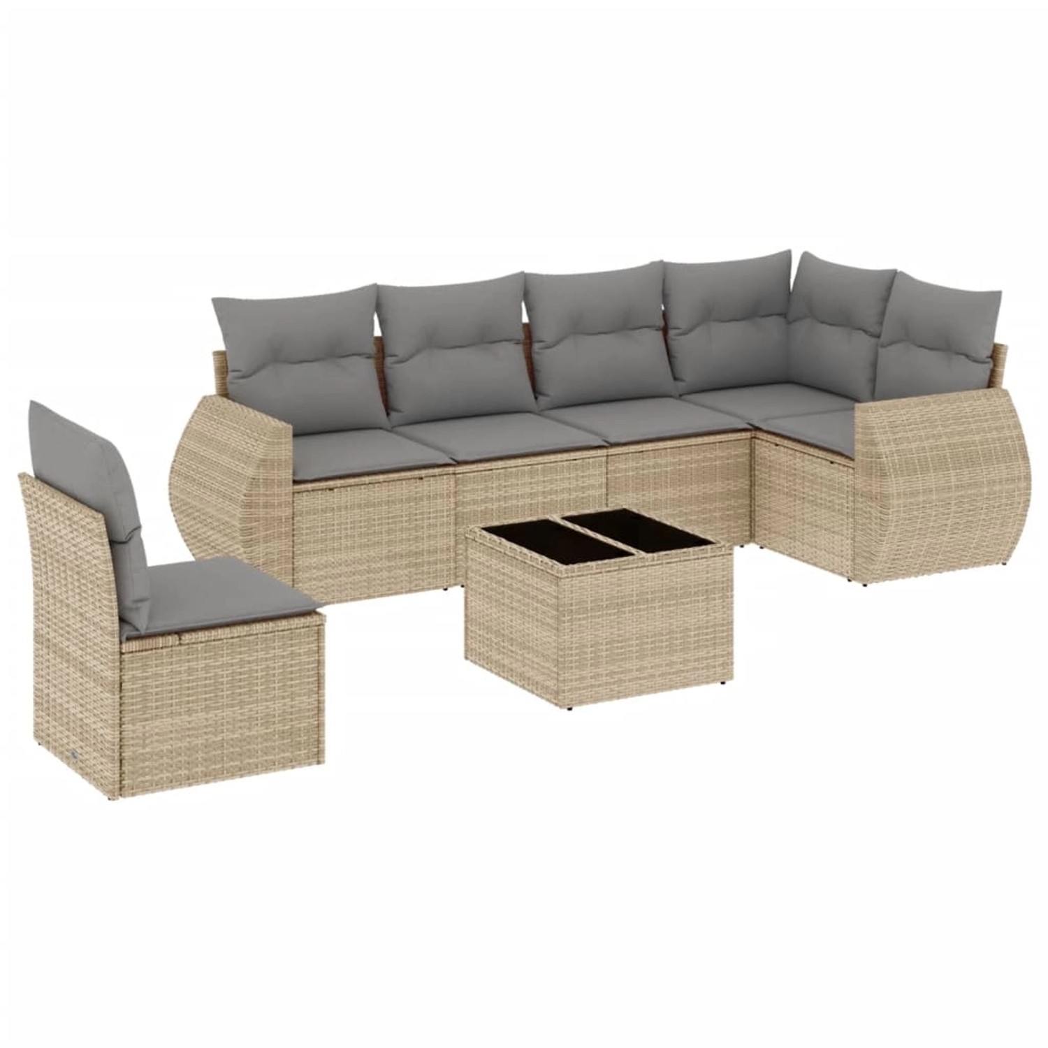 vidaXL 7-Tlg Garten-Sofagarnitur mit Kissen Beige Poly Rattan 3221438