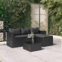 Schwarzes vidaXL Garten Lounge Set aus Poly Rattan mit Tisch, Sofa und Fußstütze.