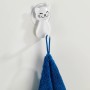 Wenko Saughaken Katze, weiß, mit blauem Handtuch. Niedlicher Handtuchhalter für Bad und Küche.
