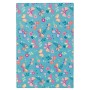 Türkiser Kinderteppich (100x100cm) mit Schmetterlingen und Blumen.