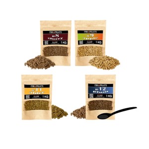 PINI Naturholzpellets Set 4 x 1 kg für Smoker & Räucherofen - Kirschen Nr 8 / Apfel Nr 9 / Erlen Nr 11 / Pflaumen Nr 12 - Natürliches Raucharoma