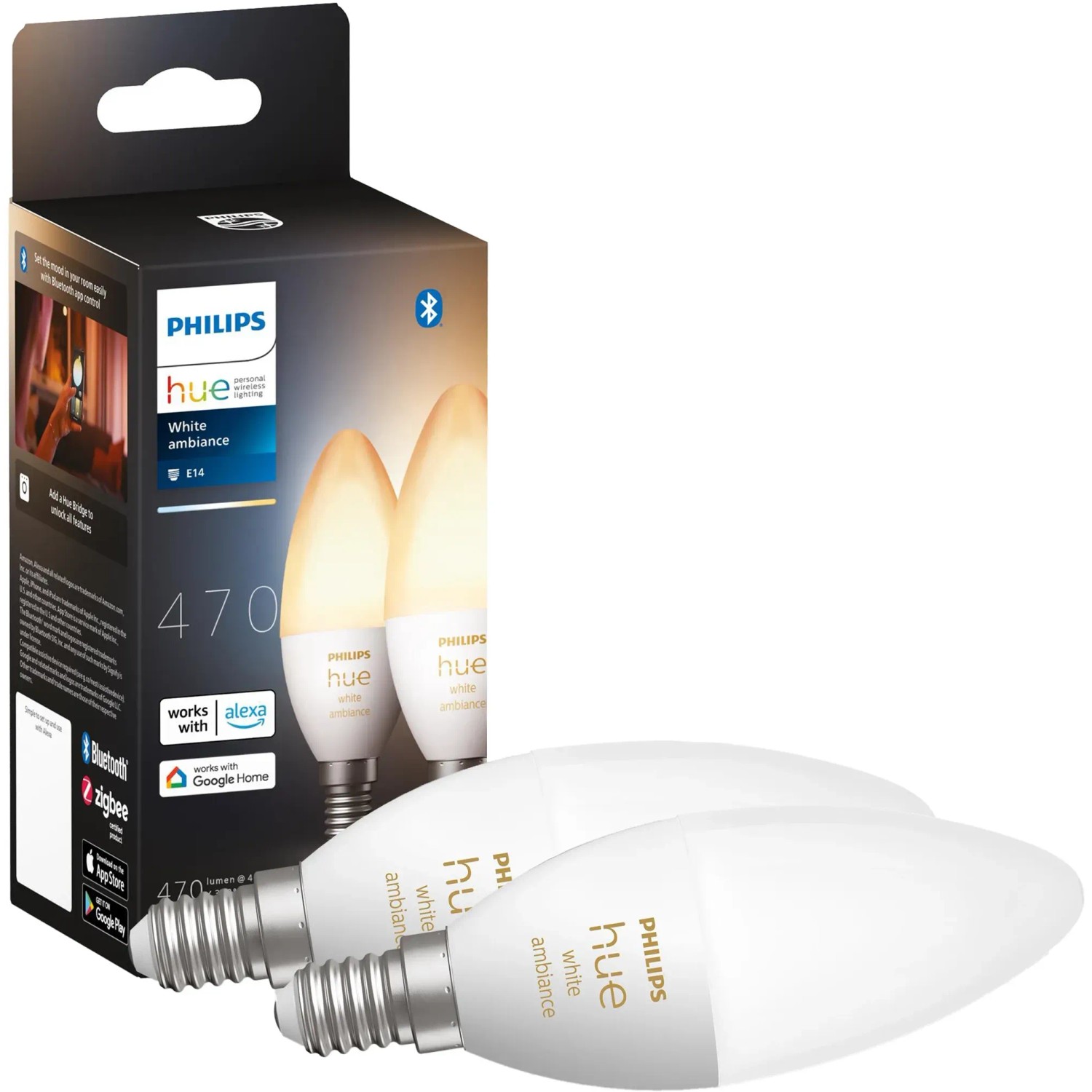 Philips Hue E14 LED Kerzen 2er-Pack: smarte Leuchtmittel für individuelle Lichtstimmung.