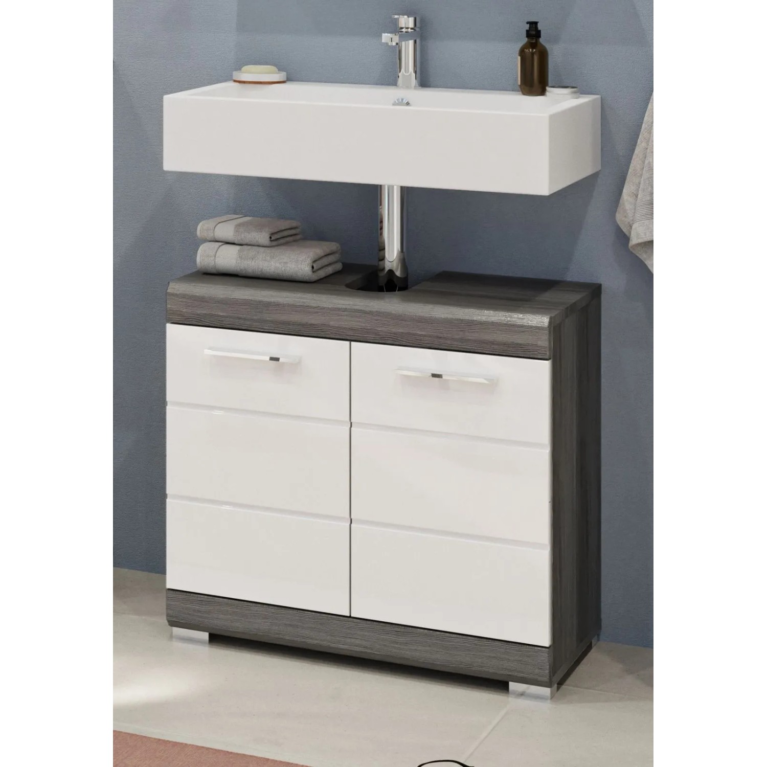 Inn.Furn Waschbeckenunterschrank Weiß Hochglanz Grau 60 cm Shawn günstig online kaufen