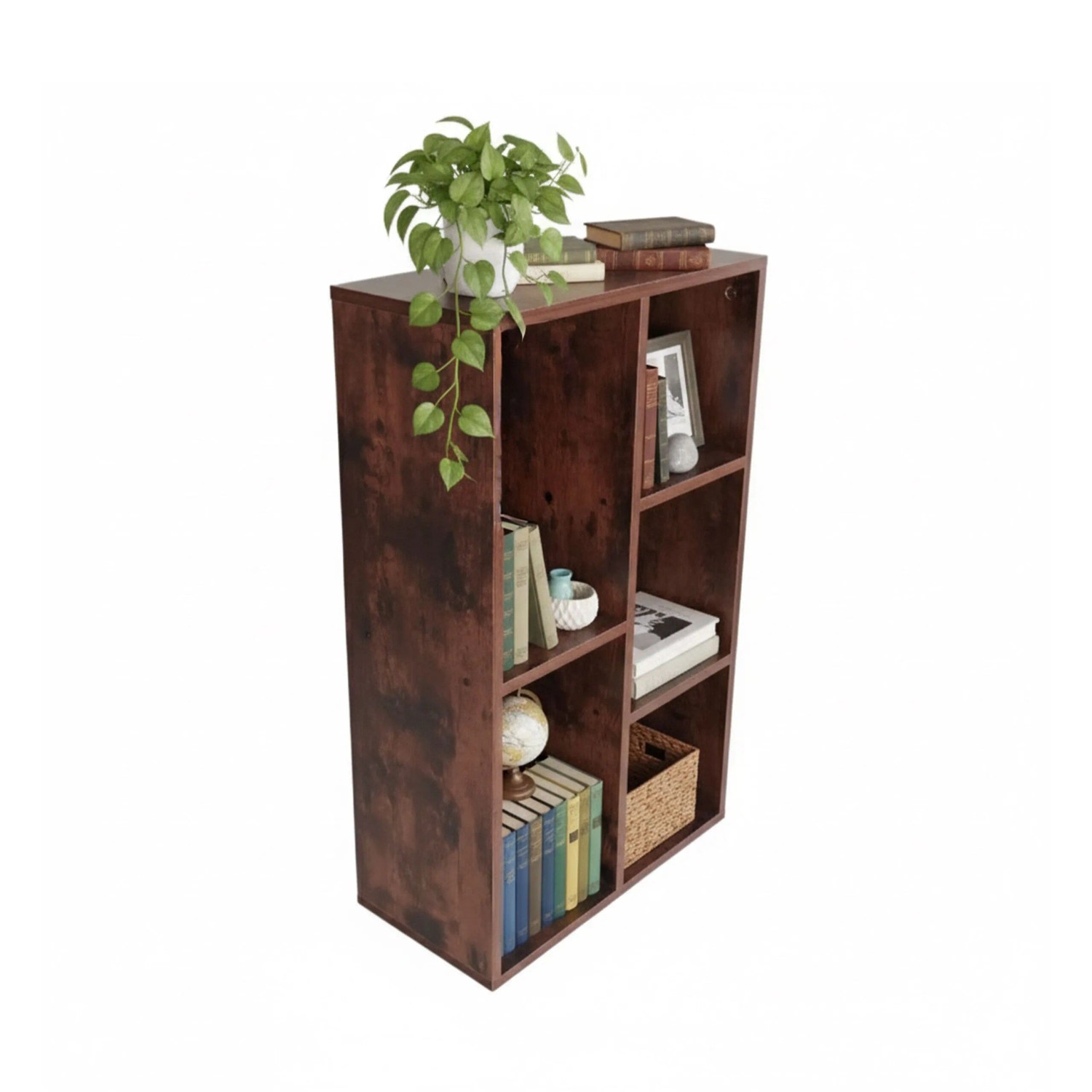 Relaxdays Bücherregal Vintage MDF Braun 5 Fächer 80 cm x 50 cm x 24 cm 11 kg