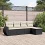 Schwarze 5-tlg. vidaXL Garten-Sofagarnitur aus Rattan mit cremefarbenen Kissen.