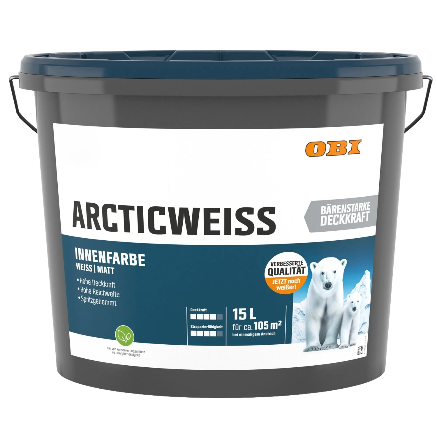 OBI Wandfarbe Arcticweiss Weiß Matt 15,