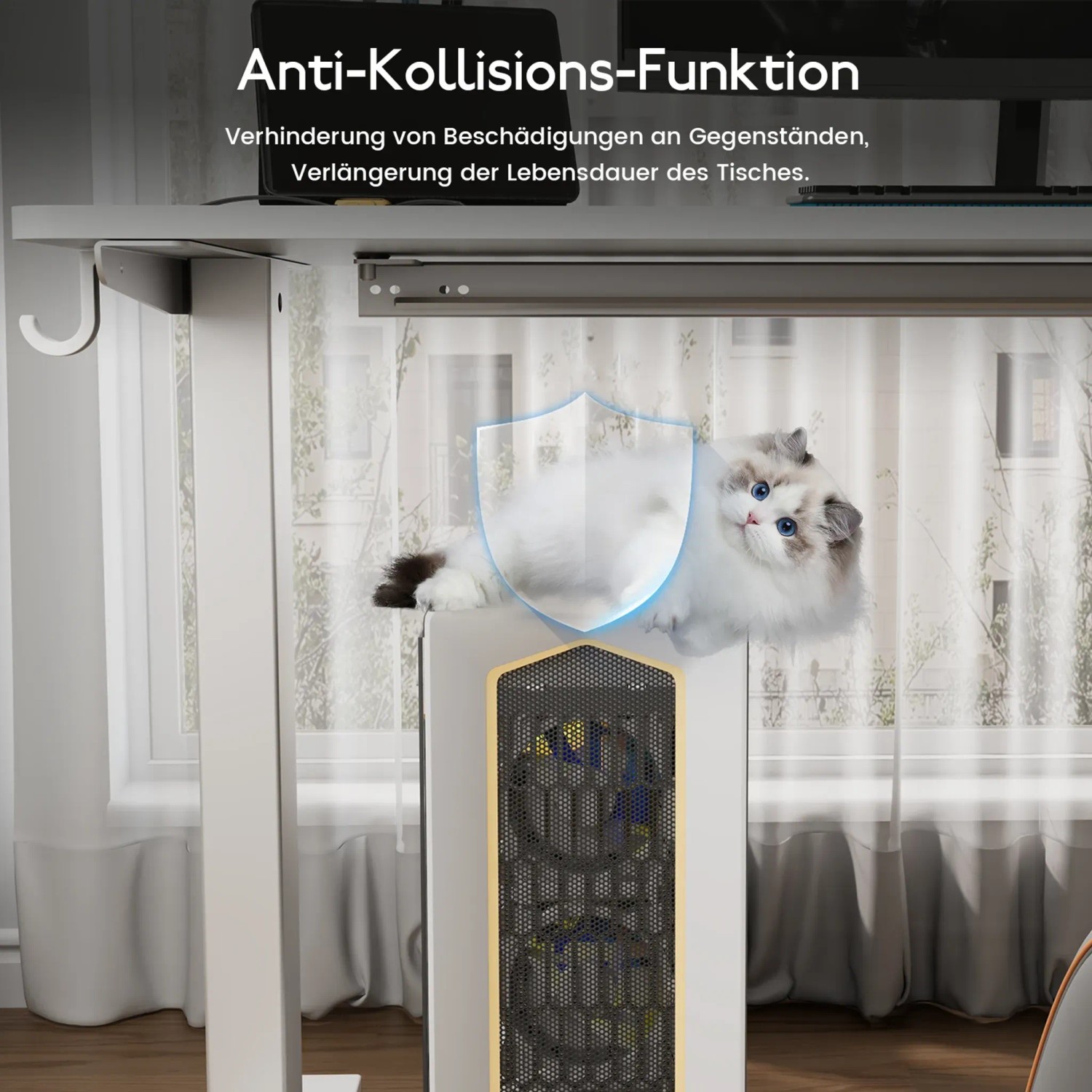 HOMAVO Elektrisch Höhenverstellbarer Schreibtisch 140x60cm mit Memory Funktion Anti Kollisions System Sitzerinnerung Weiß_8