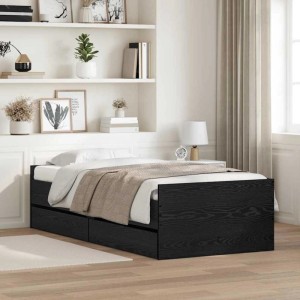 Schwarzes Einzelbett mit Schubladen im Schlafzimmer, Eichen-Optik, vidaXL.