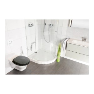 Sanilo WC-Sitz Granit auf Toilette im Badezimmer. Hochwertiger Toilettendeckel aus Holz.