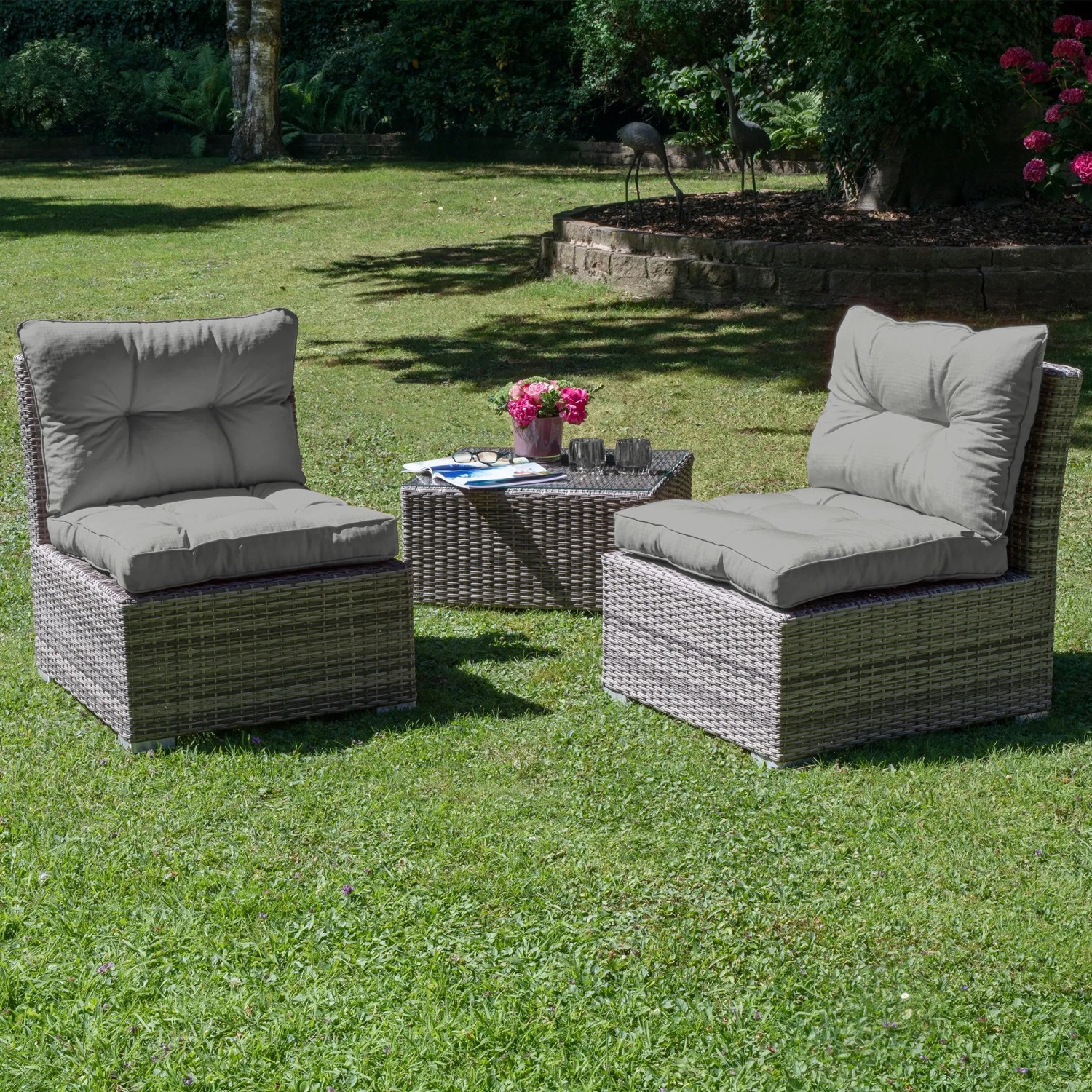 Beautissu Xluna Loungekissen Rücken, 60x40x12cm, hellgrau, für Gartenmöbel. Bequeme Sitzauflage.