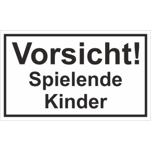 Warnschild: Vorsicht! Spielende Kinder, 25x15 cm, für Innen- und Außenbereich.