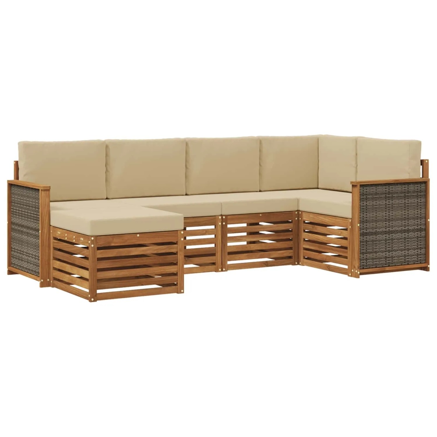 vidaXL Ecksofa Set 5 Stk Natur Massives Akazienholz und Polyester 3384559