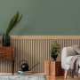 A.S. Creation Vliestapete Wallpanel in Braun-Schwarz mit 3D Holzoptik im Wohnraum.