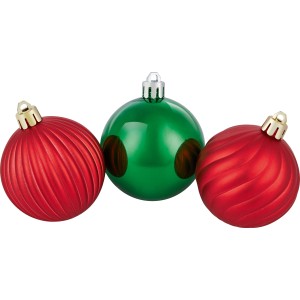 Weihnachtskugeln Set: Rote und grüne Kunststoffkugeln, 6cm, amerikanischer Stil.