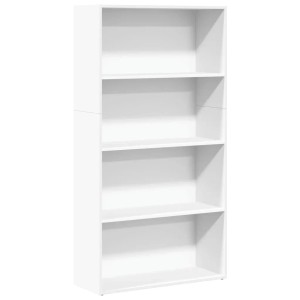 Weißes Bücherregal aus Holzwerkstoff mit 4 offenen Fächern, 80x30x152 cm, für viel Stauraum.