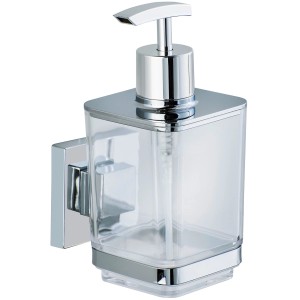 Wenko Vacuum-Loc® Seifenspender Quadro aus Edelstahl und transparentem Kunststoff.