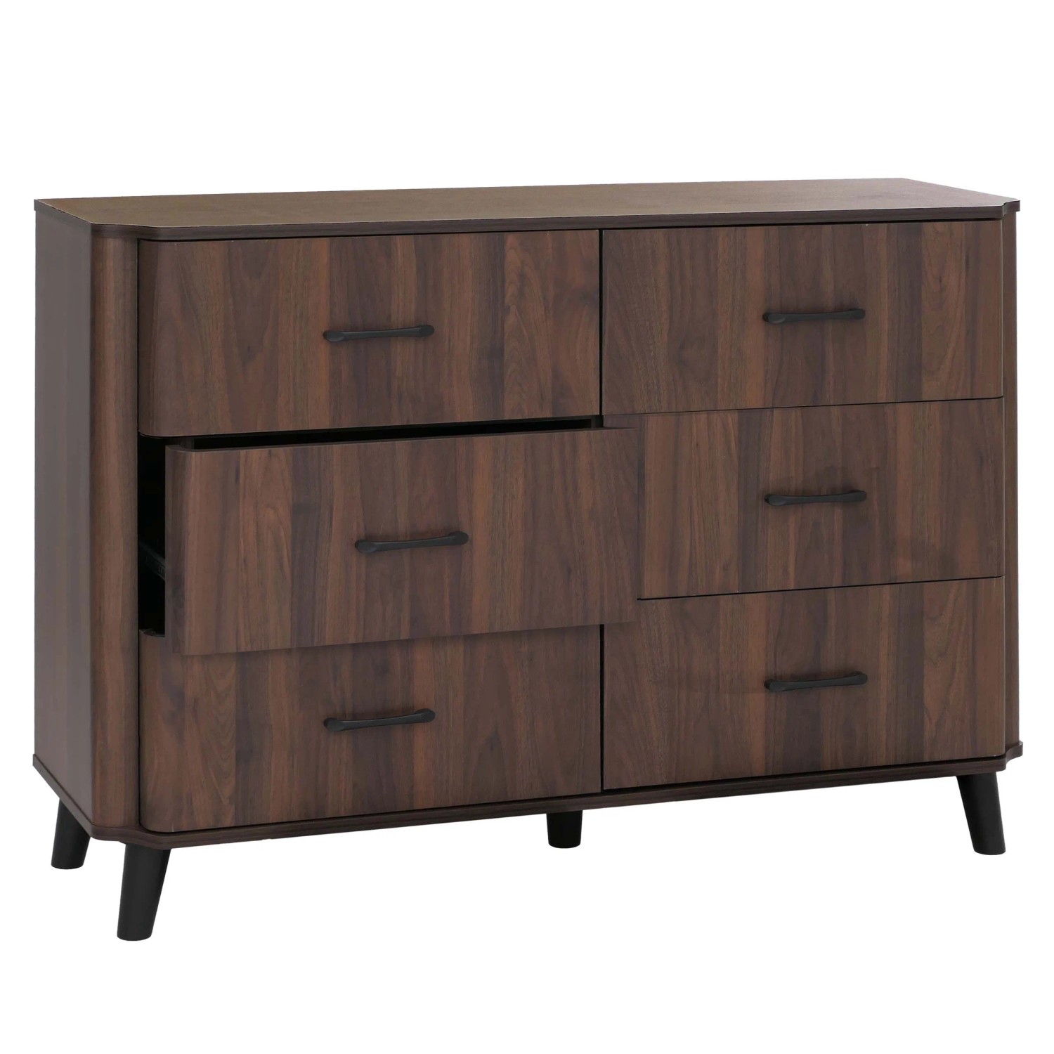 MCW Kommode P42 6 Schubladen 86x120x40cm Walnuss-Optik