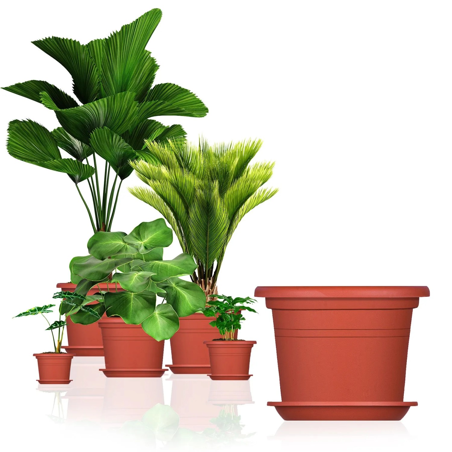 BigDean 3X Blumentopf Ø 25 cm Farbe Terrakotta & Untersetzer Kunststoff Pflanztopf Containertopf Übertopf Pflanzkübel Rund 25 x 18 cm Blumentöpfe