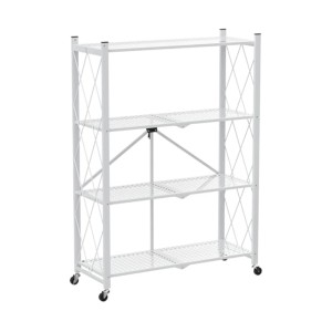 BERLINLODGE KLAP Klappbares Regal Auf Rollen HxBxT 127 x 72 x 34 cm 4 Ebenen Belastbarkeit 200kg Weiß Wohnregal
