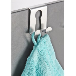 Fackelmann Türhaken, 5x5 cm, Edelstahl, mit blauem Handtuch an grauer Tür.