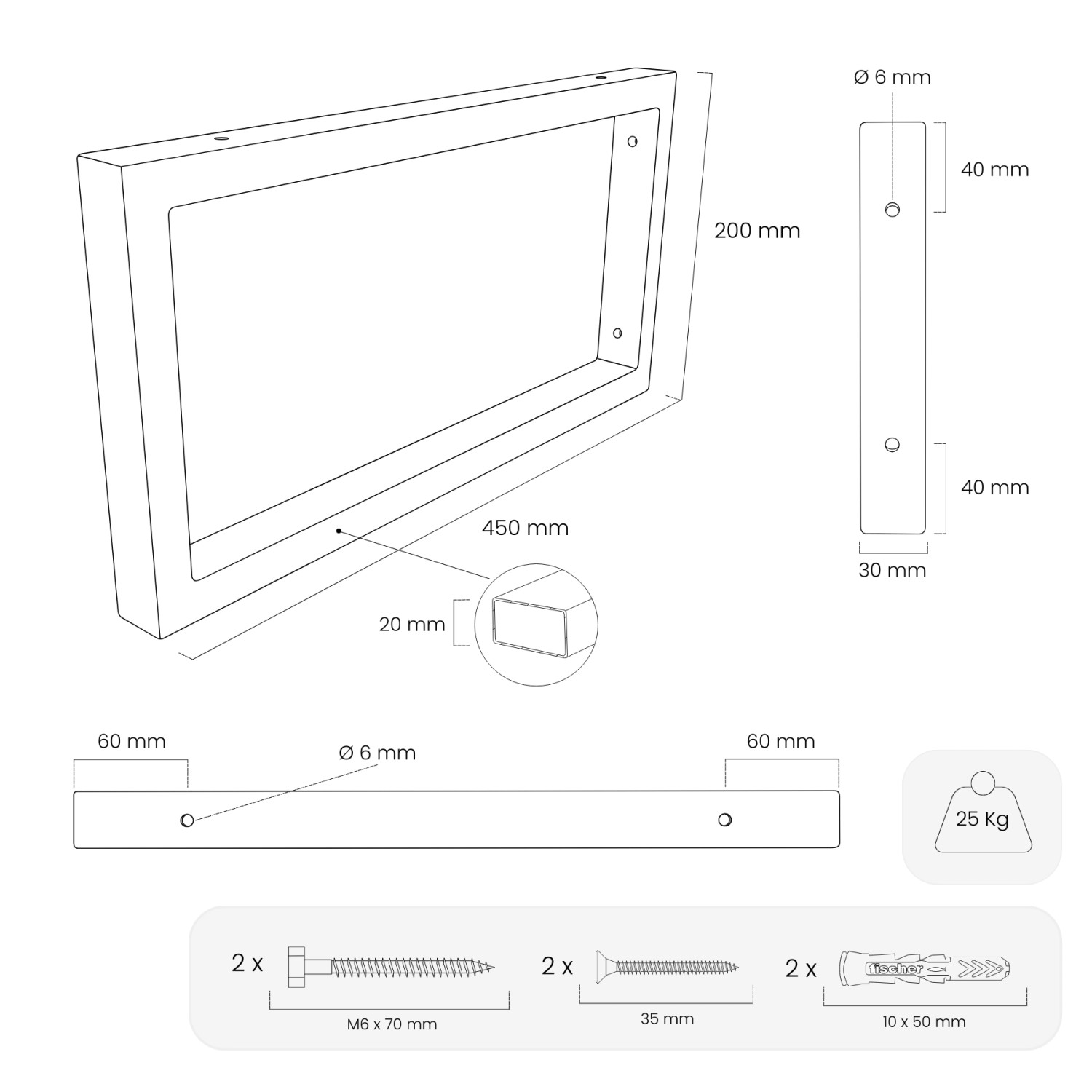 HEVVA Waschtischhalterung RHEIN 20 cm Hoch 45 cm Tief 1 Halter Weiß_6