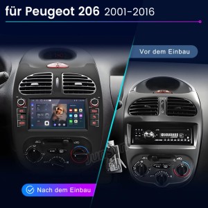 Junsun Autoradio für Peugeot 206: Vorher altes Radio, nachher modernes Multimediaradio mit Touchscreen.