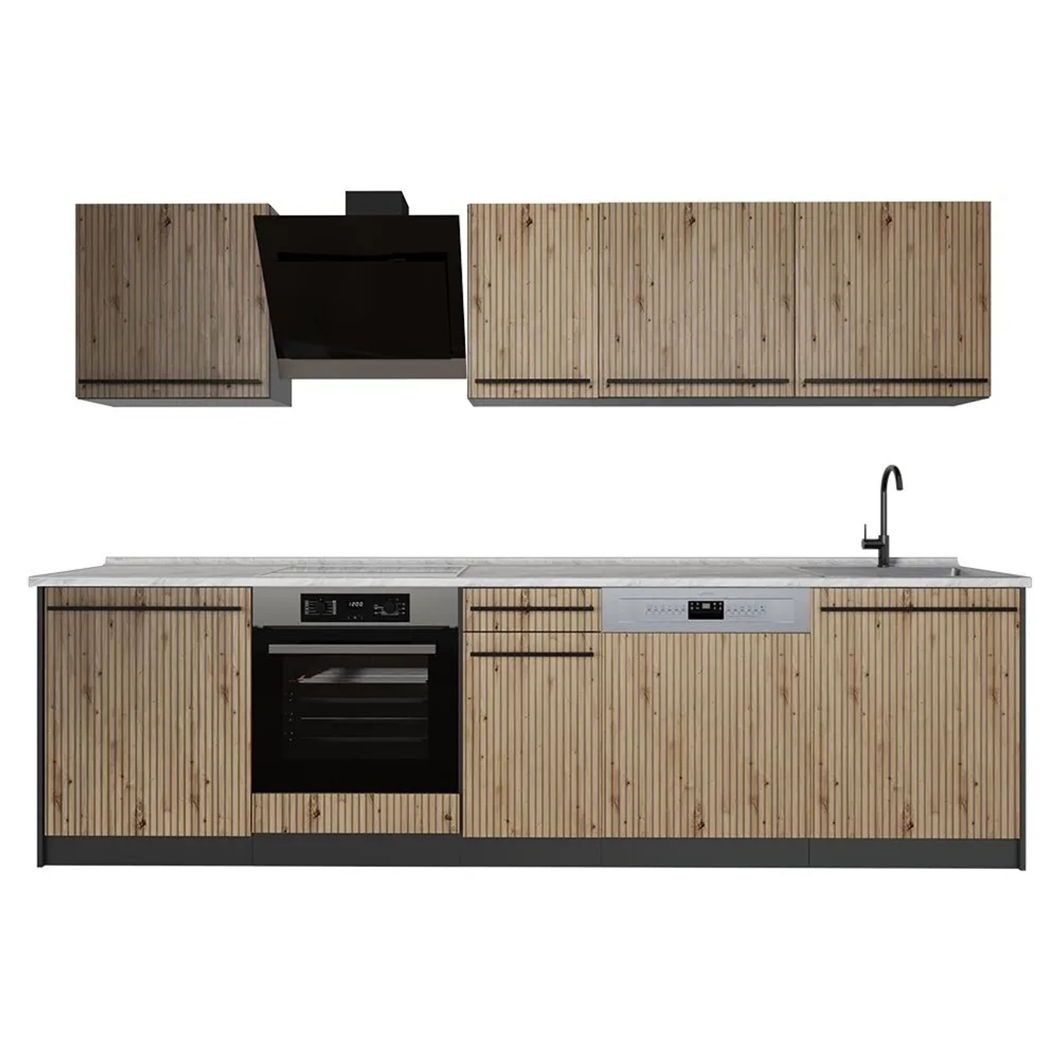 Vicco Küchenzeile R-Line Artisan-Eiche/Anthrazit 280 x 207 Arbeitsplatte Marmor Art Nr 67151